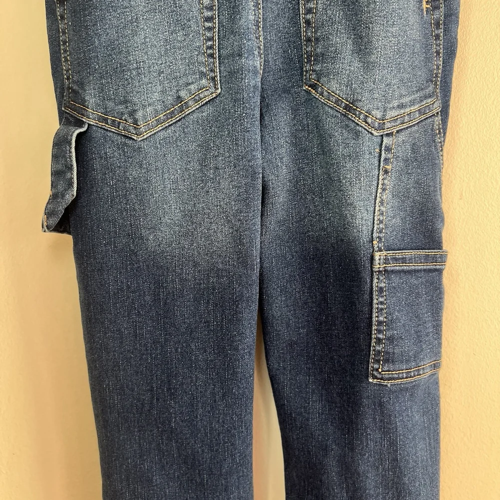 Justice Girls Overall Jumper Denim Blue Size 10 Slim Skinny Stretch Fringe Hem